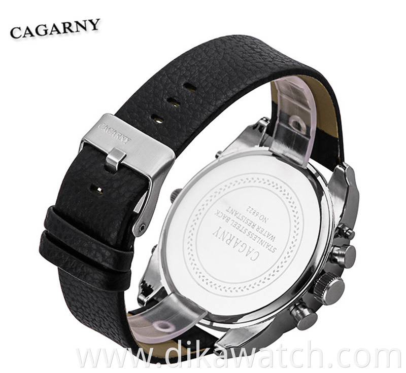 Cagarny Creative Man Watch Belt Dual Time Zone Large Dial Wristwatch Quartz 6822